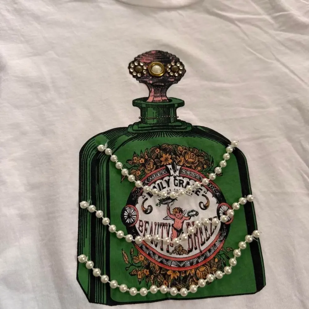 Zara White Perfume Graphic Baby Tee